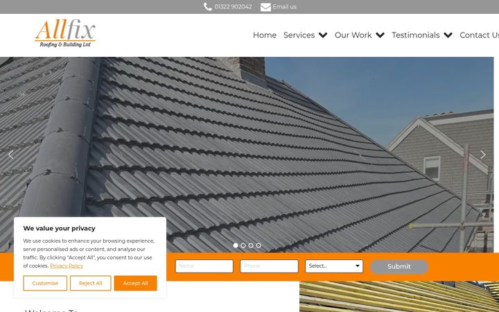 Screenshot of allfixroofing.co.uk