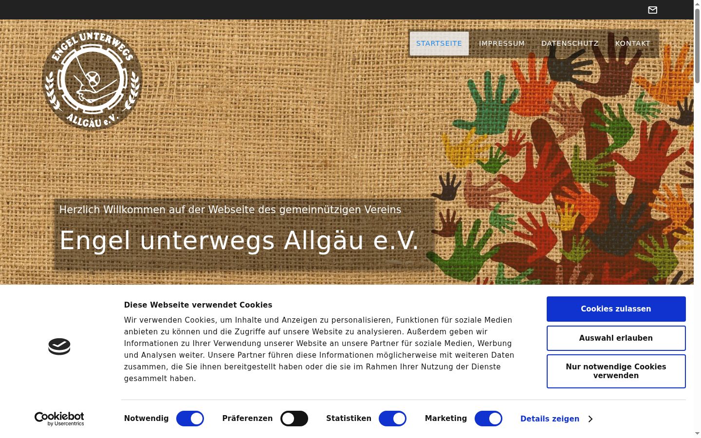 Screenshot des Einwilligungsbanners vor jeglicher Interaktion