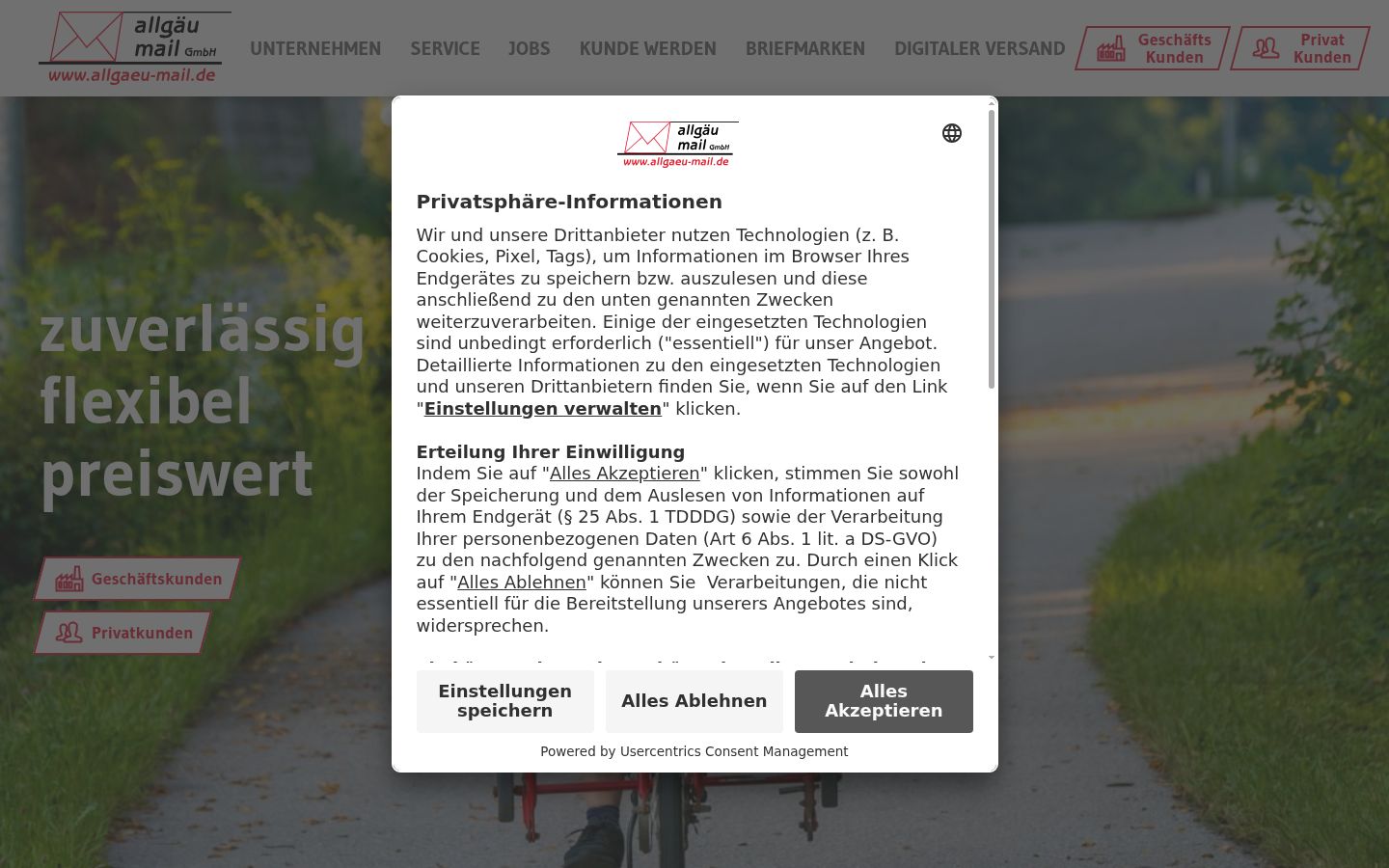 Ekrānuzņēmums ar piekrišanas baneri, kas tika rādīts pirms jebkādas mijiedarbības
