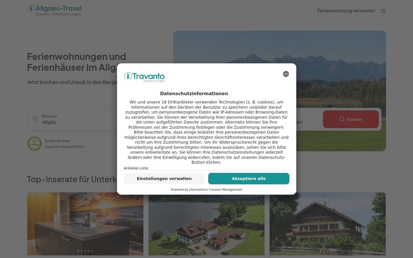 Screenshot of the consent banner shown before any interaction
