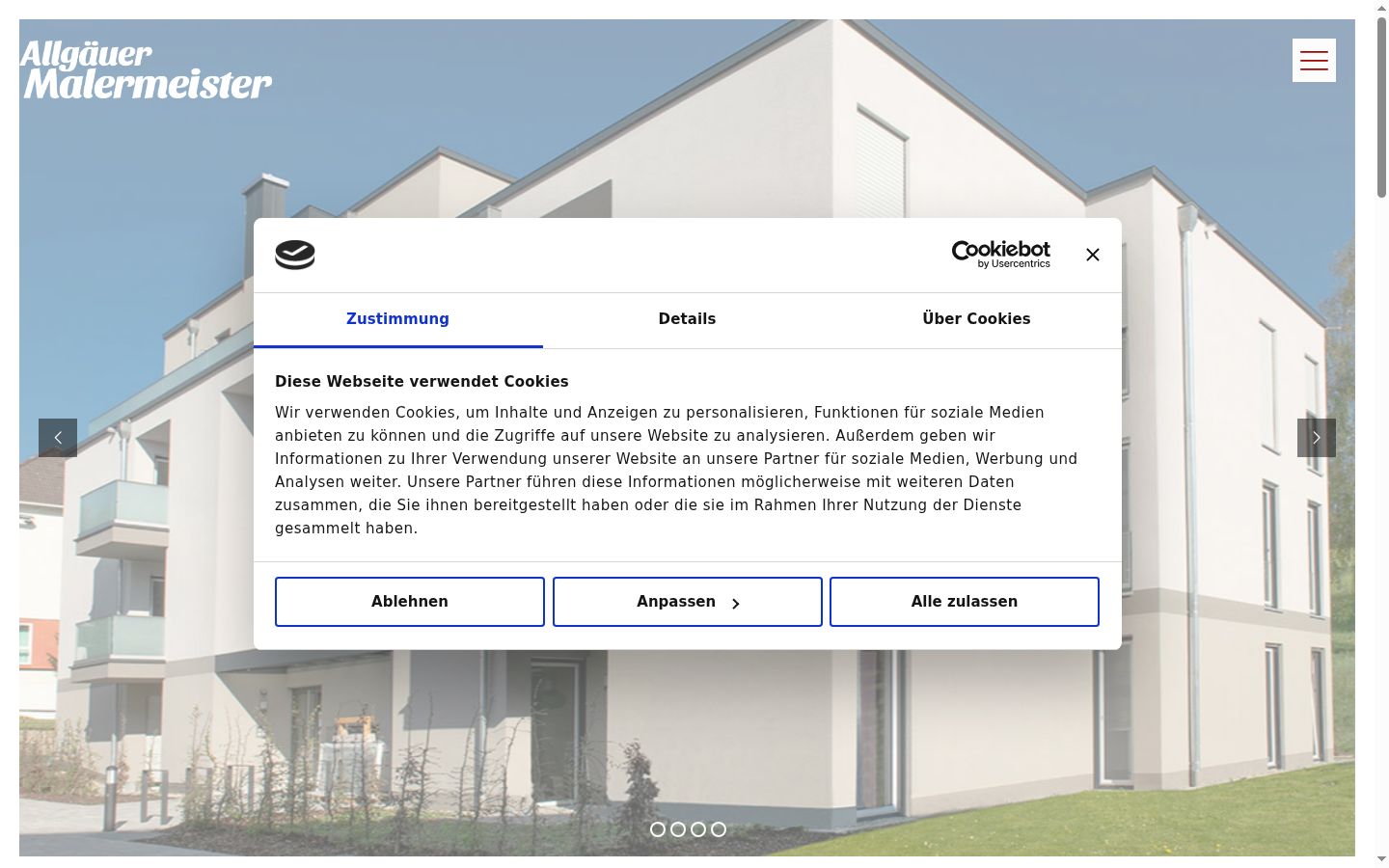 Screenshot des Einwilligungsbanners vor jeglicher Interaktion
