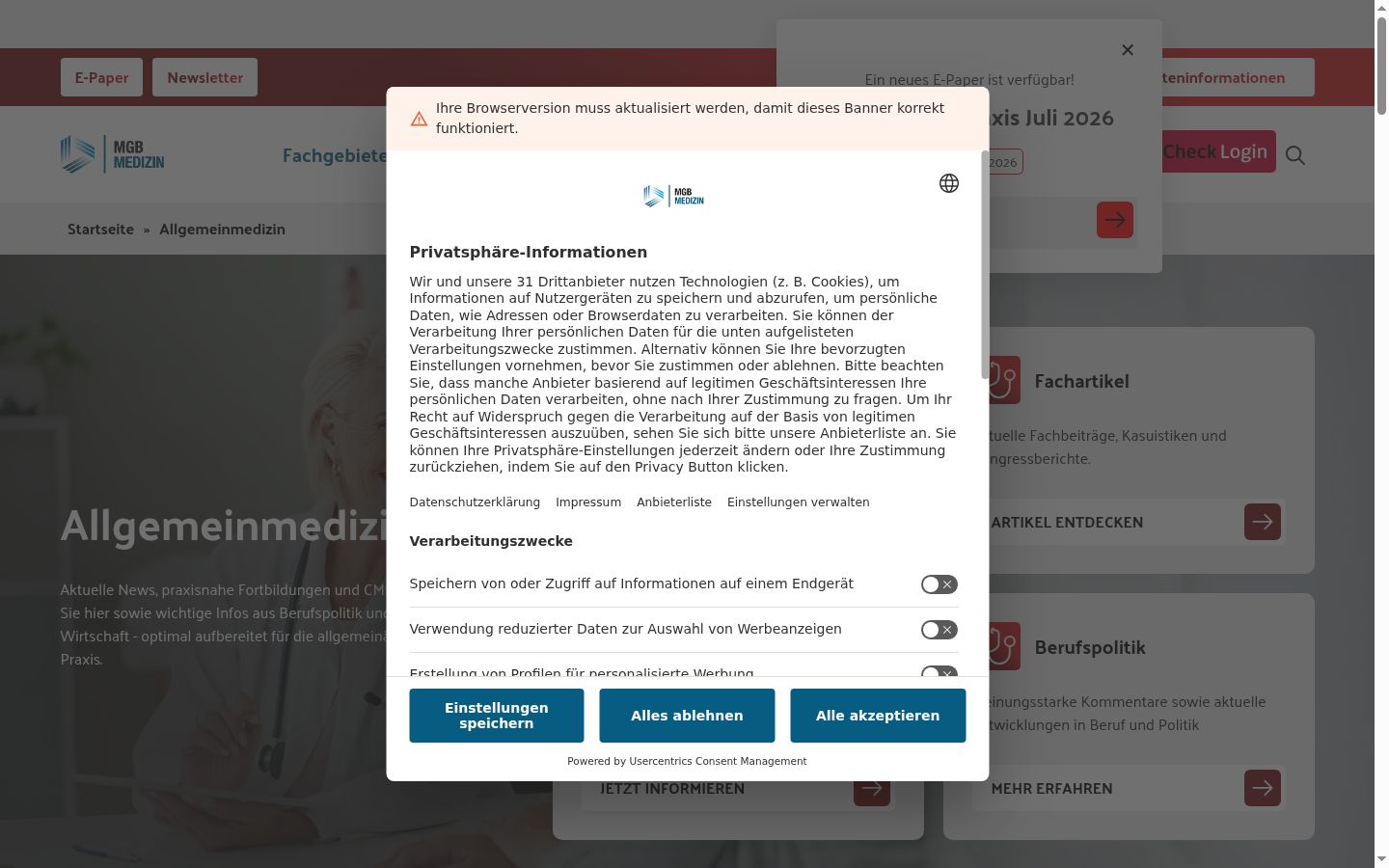 Snímka obrazovky banera súhlasu zobrazeného pred akoukoľvek interakciou