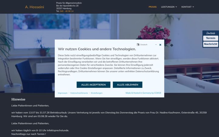 Screenshot of allgemeinmedizin-hosseini-eimsbuettel.de