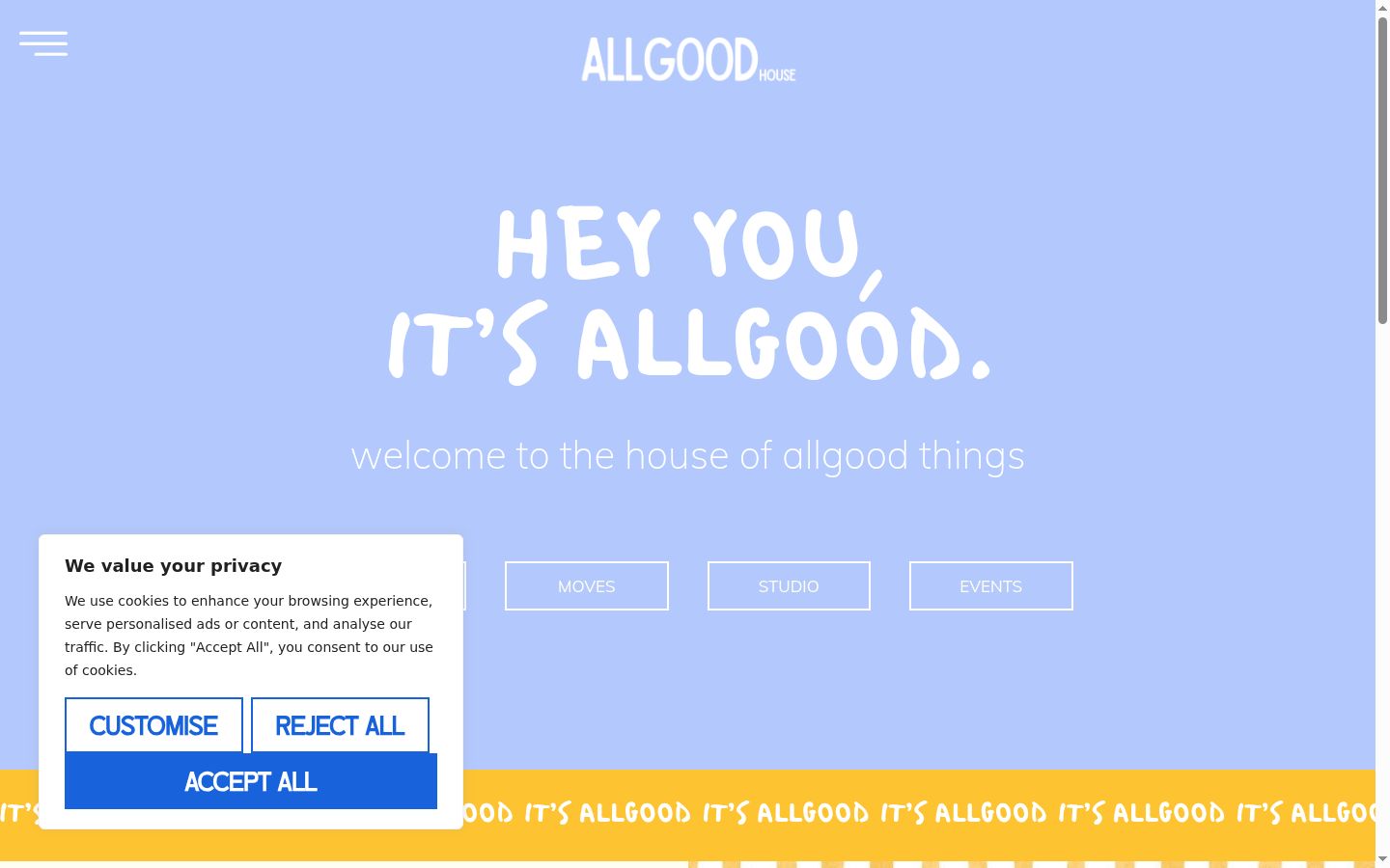 Screenshot del banner di consenso mostrato prima di qualsiasi interazione