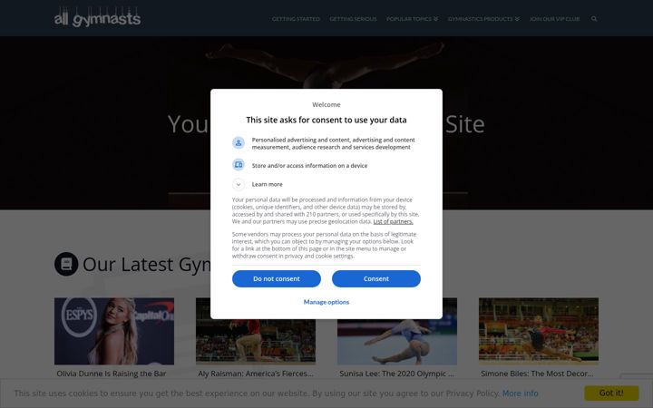 Screenshot di allgymnasts.com