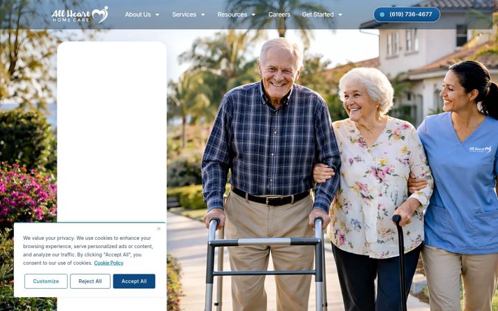 Screenshot di allhearthomecare.com