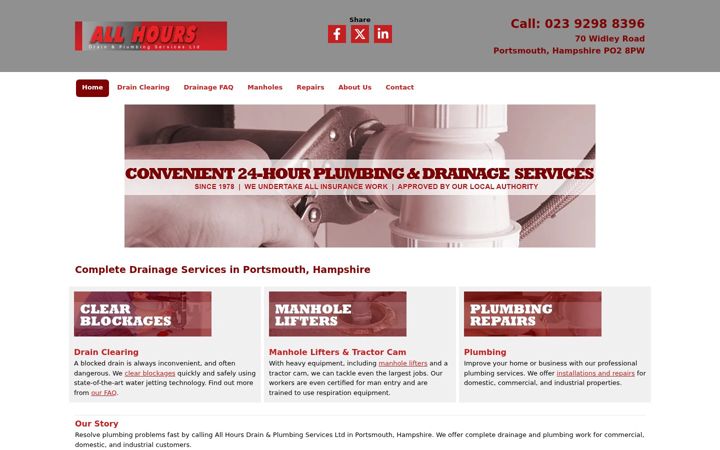 Screenshot of allhoursdrainsportsmouth.co.uk