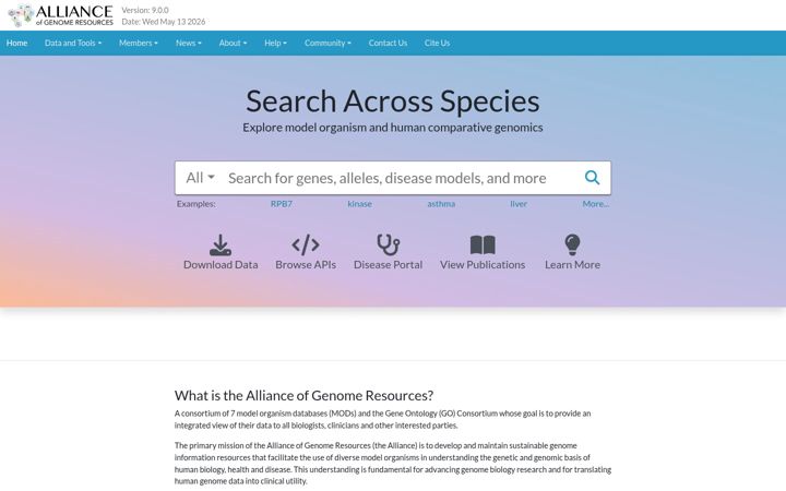 Screenshot of alliancegenome.org