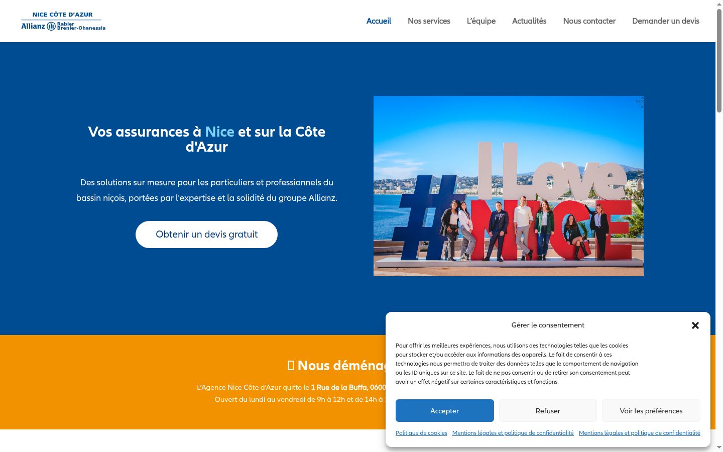 Screenshot del banner di consenso mostrato prima di qualsiasi interazione