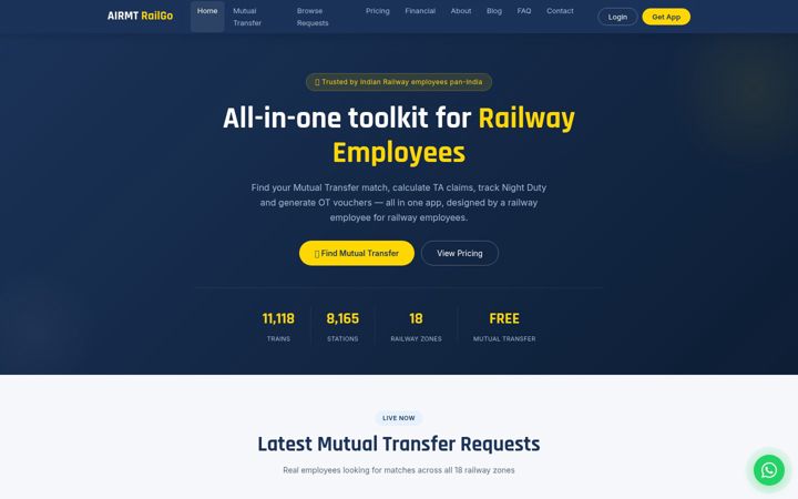Ekrano kopija allindiarailwaymutualtransfer.com