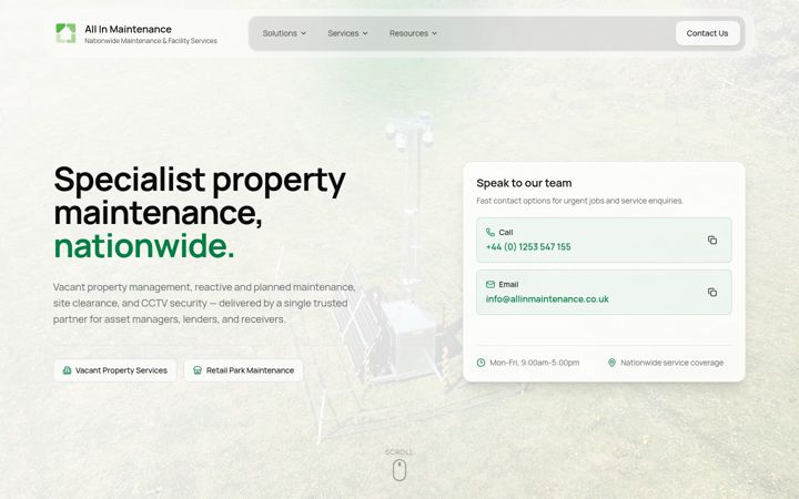 Screenshot of allinmaintenance.co.uk