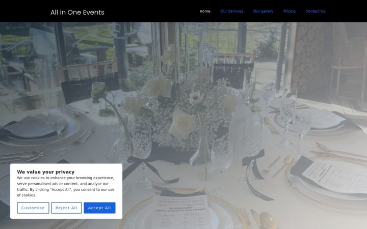 Screenshot of allinoneevents.co.uk