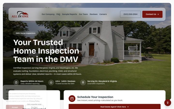 Screenshot of allinonehomeinspections.com