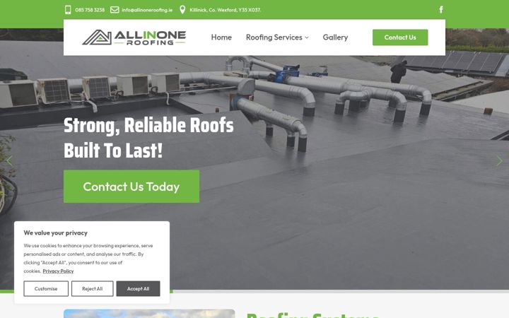 Screenshot of allinoneroofing.ie