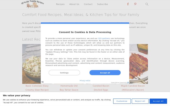 Screenshot of allinthefamilyrecipes.com