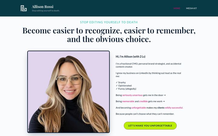 Screenshot of allisonrossi.com