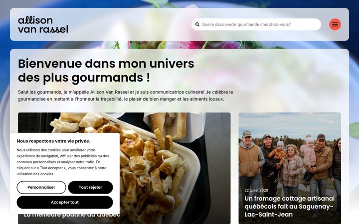 Kuvakaappaus sivustosta allisonvanrassel.com
