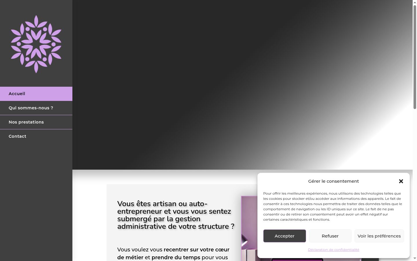 Capture d'écran de la bannière de consentement affichée avant toute interaction