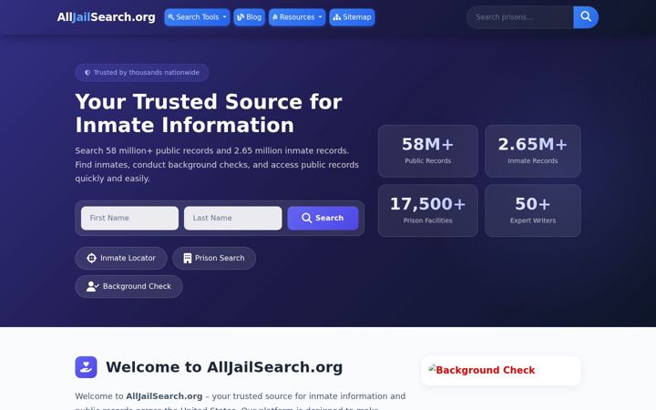 Screenshot of alljailsearch.org
