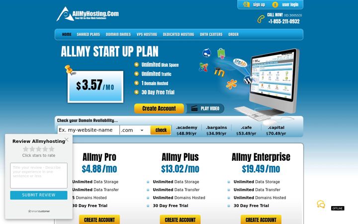 Ekraanipilt saidist allmyhosting.com