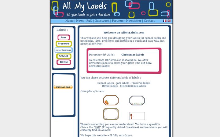 Screenshot of allmylabels.com