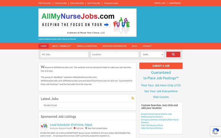 Screenshot of allmynursejobs.com