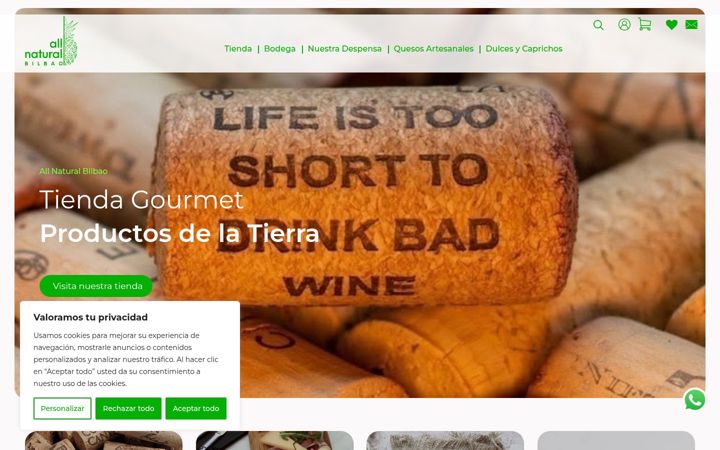 Kuvakaappaus sivustosta allnaturalbilbao.com