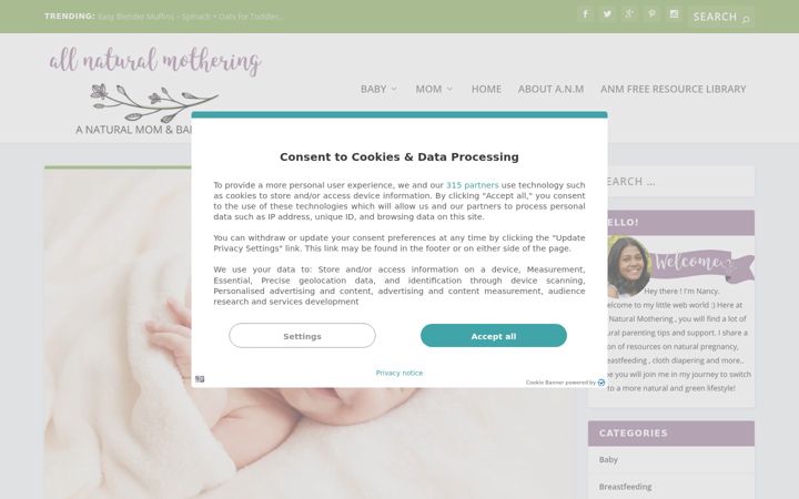 Screenshot of allnaturalmothering.com