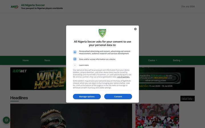 Screenshot of allnigeriasoccer.com