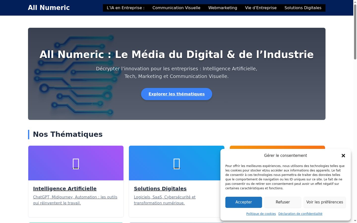 Screenshot del banner di consenso mostrato prima di qualsiasi interazione