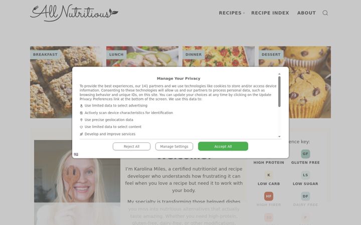 Screenshot stránky allnutritious.com