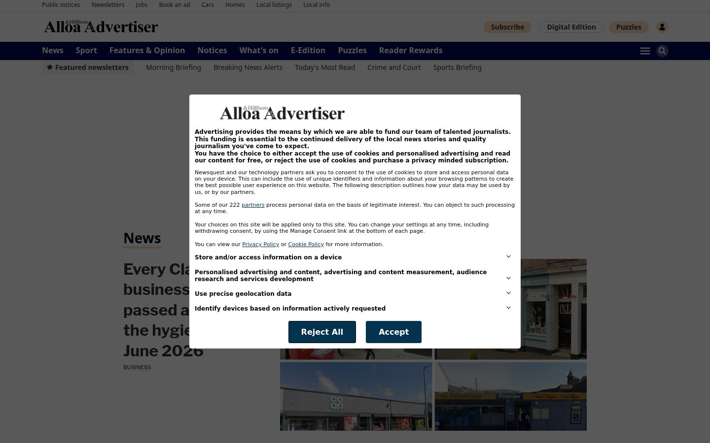 Screenshot of the consent banner shown before any interaction