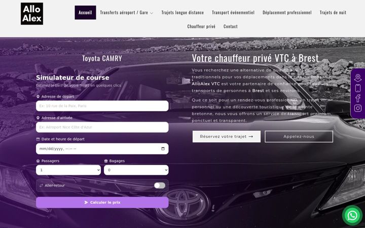 Screenshot of alloalexvtc.com