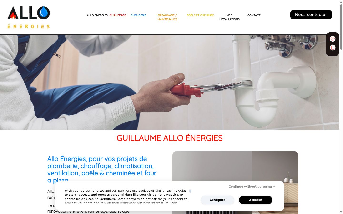 Captura de ecrã do banner de consentimento apresentado antes de qualquer interação