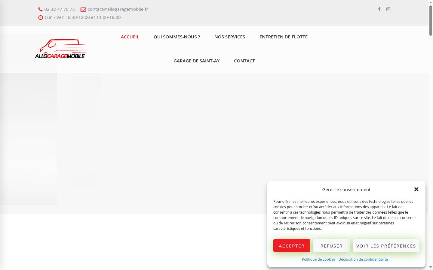 Capture d'écran de la bannière de consentement affichée avant toute interaction