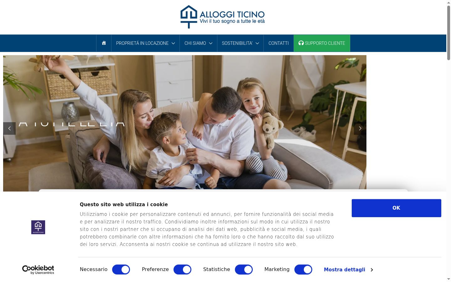 Screenshot del banner di consenso mostrato prima di qualsiasi interazione