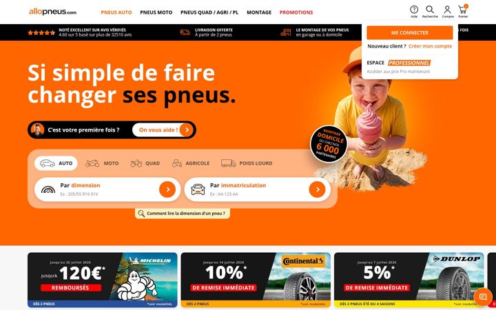 Snímek obrazovky allopneus.com