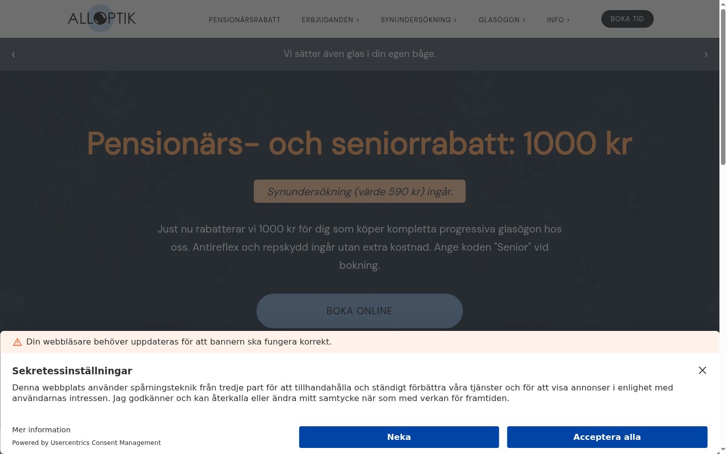 Kuvakaappaus suostumusbannerista, joka näytettiin ennen mitään vuorovaikutusta