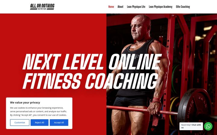 Screenshot of allornothingnutrition.com
