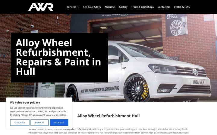 Screenshot of alloywheelrefurbishmenthull.co.uk