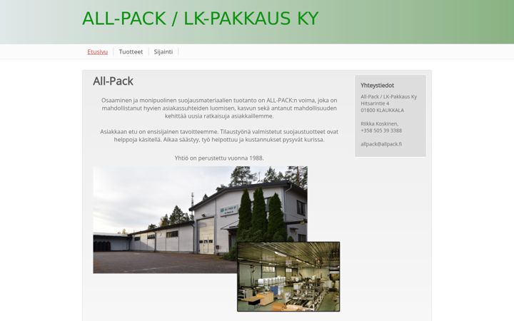 Zrzut ekranu allpack.fi