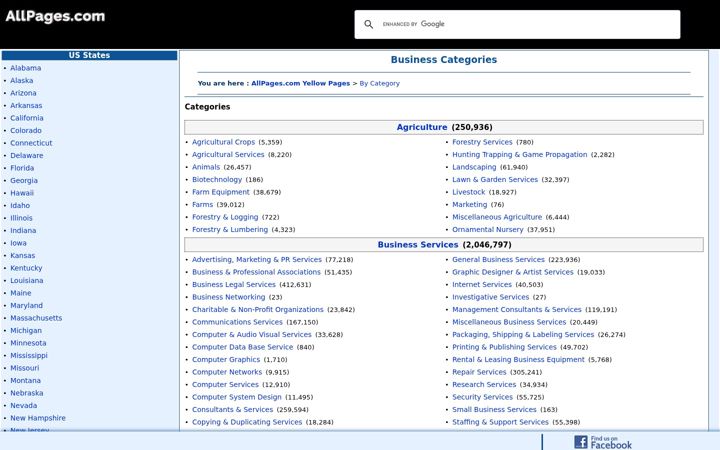Screenshot of allpages.com