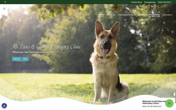 Screenshot of allpawsandclawsvc.com