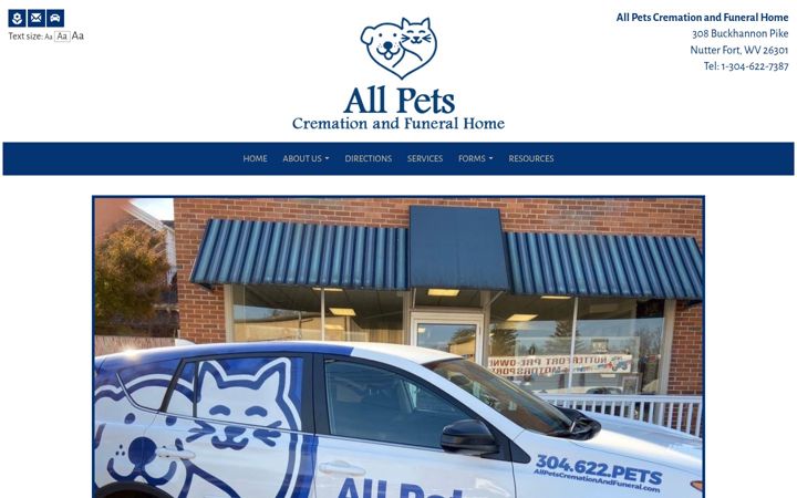 Screenshot of allpetscremationandfuneral.com