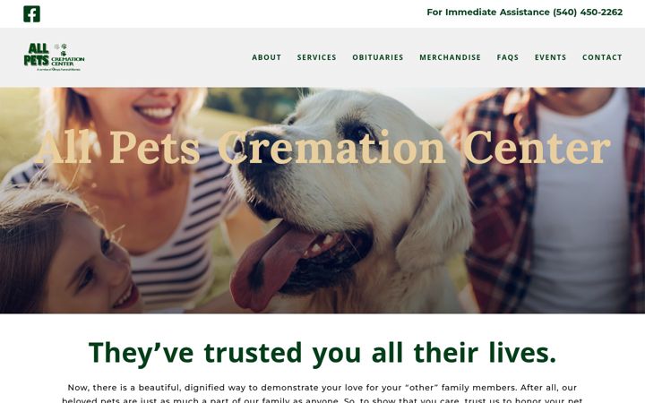 Screenshot of allpetscremationcenter.com