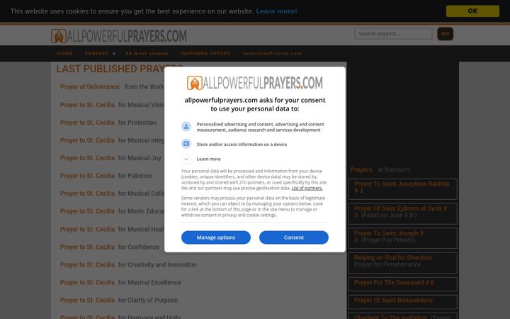 Kuvakaappaus sivustosta allpowerfulprayers.com