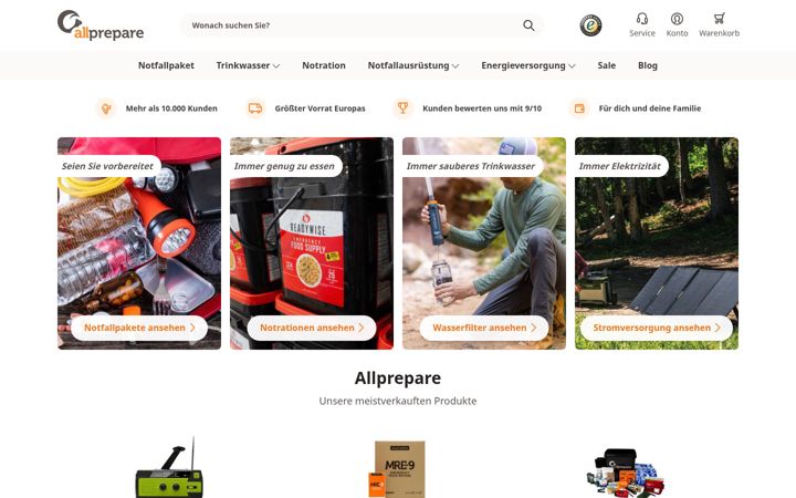 Kuvakaappaus sivustosta allprepare.de