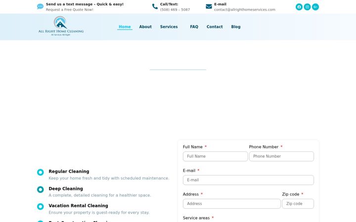 Screenshot του allrighthomecleaning.com