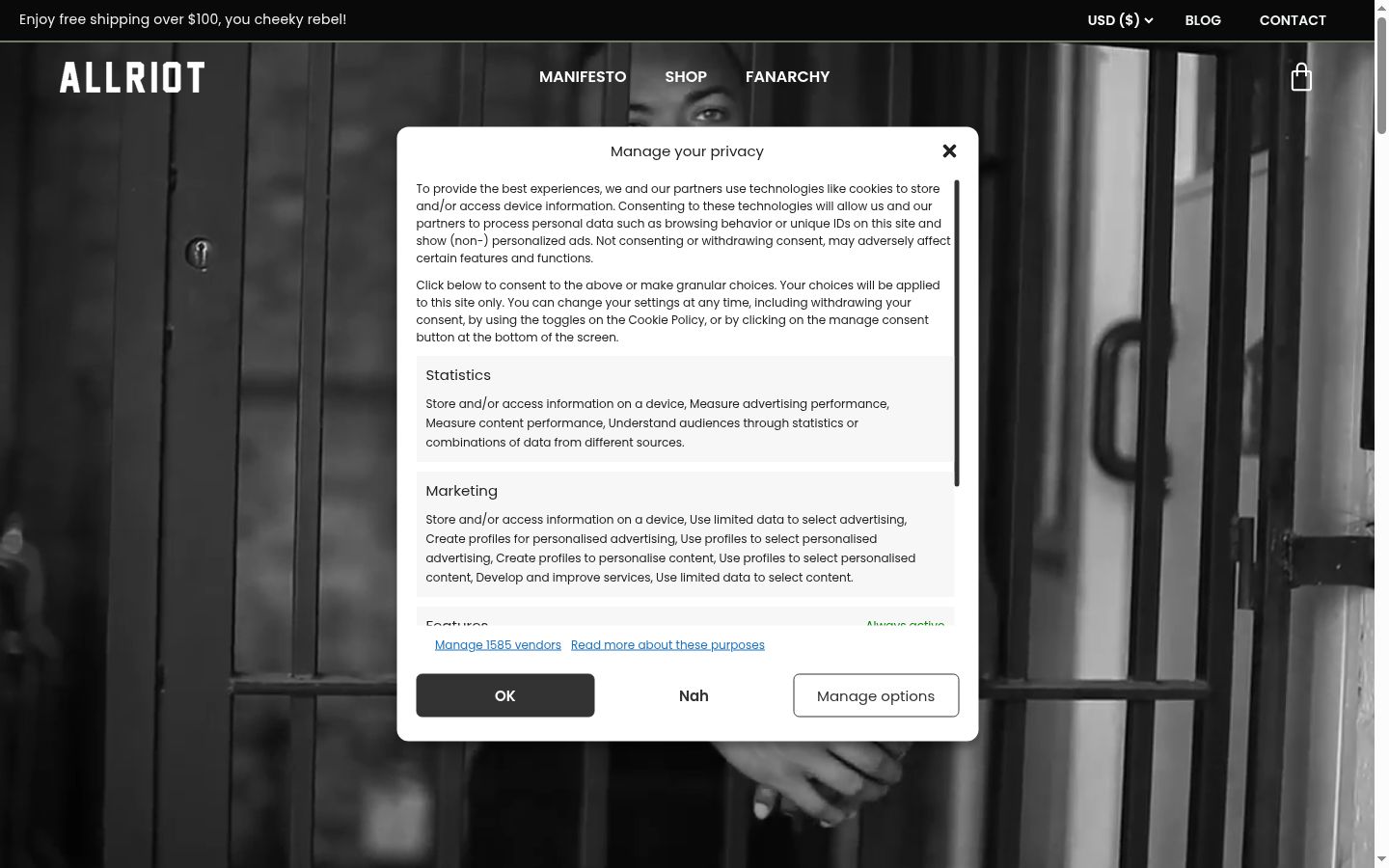 Screenshot tal-banner tal-kunsens muri qabel kwalunkwe interazzjoni