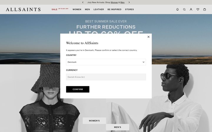 Captură de ecran a allsaints.com